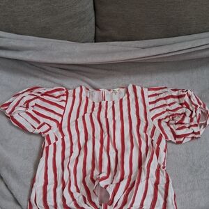 Red and White Striped Puff Sleeve Top
